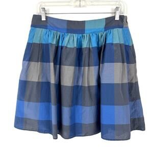 Lands' End Canvas Blue Plaid mini skirt US 6 cotton/silk academia preppy